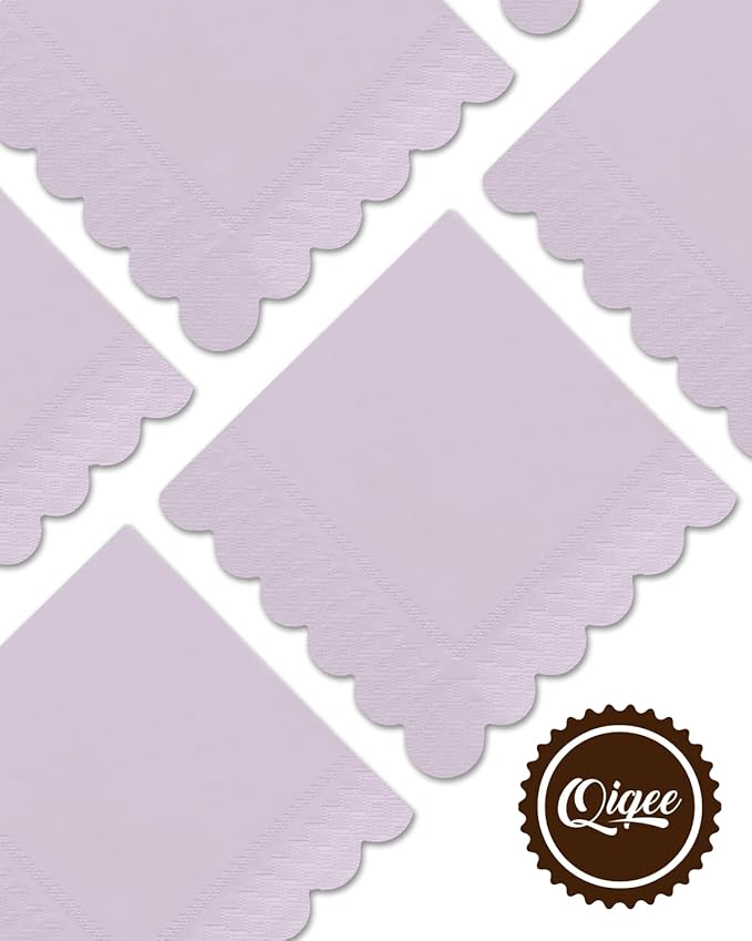 qiqee Coral Purple Cocktail Dinner Napkins 5x5inch Disposable Beverage,Wedding, Birthday Party Dessert Wave Paper Napkins(120 Count)