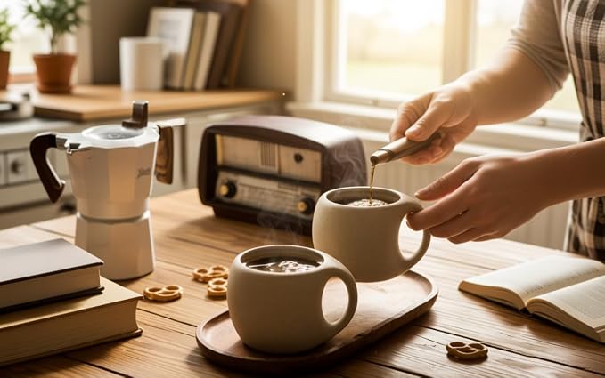 Ceramic Cappuccino Cups with Handle, Natural Beige, 6 oz, Clay Espresso Cups - Image 4