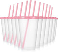 Mifoci 12 Pcs Plastic Tumbler with Lids and Straws Reusable Plastic Tumblers Bulk Mug Tumbler with Straw and Lid Tumbler Ice Cold Drinking Cup for Water Smoothie Birthday Party (Pink,16oz)