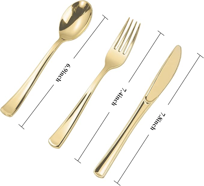 160PCS Gold Plastic Silverware, Disposable Plastic Cutlery/Utensils | Heavy - Image 2