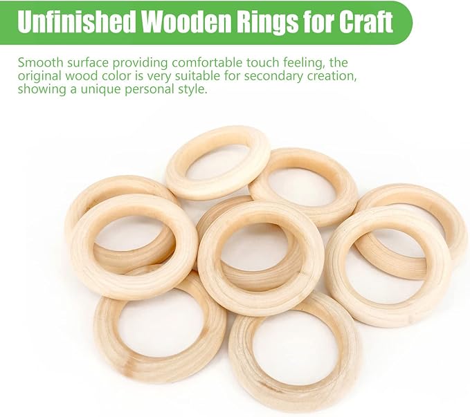 20PCS Natural Wood Rings for Crafts, Macrame Rings for DIY, Wooden Rings - Image 3