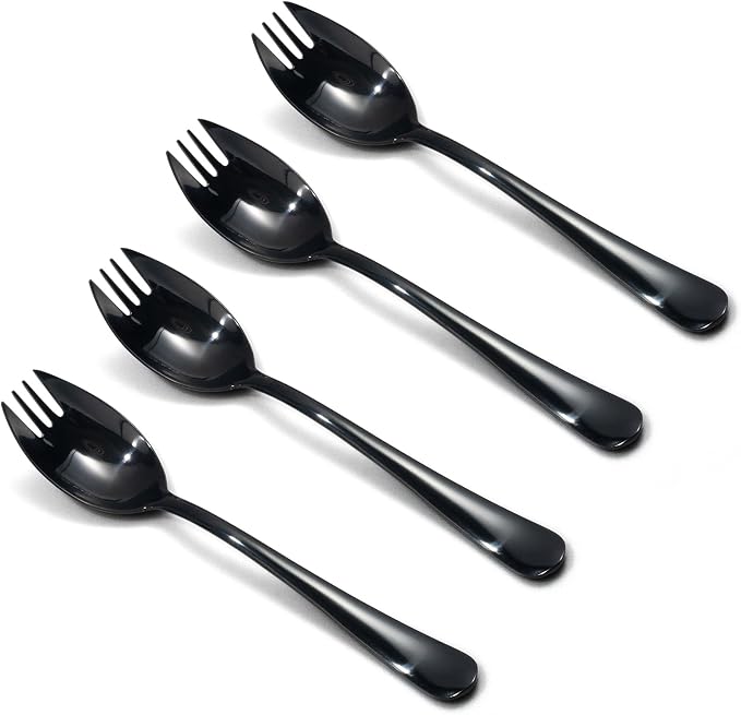 Alata Black Mirror Sporks 8-Pack Set Stainless Steel Sporks, 7.4 Inches Long by Alata