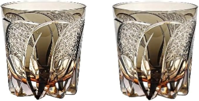 Hand-Cut Crystal Whiskey Glass, 320ml Edo Style, Ideal for Cocktails, Vodka, and Beer - Unique Drinking Glasses (Style 1,Set of 2)