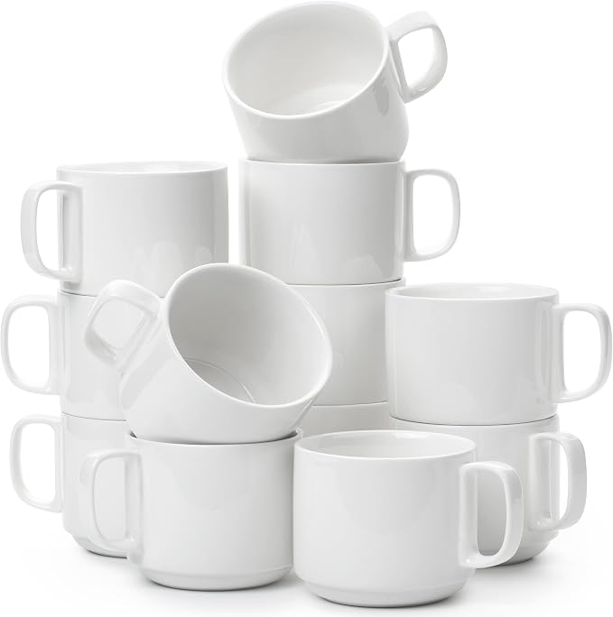 BTaT- Porcelain Stackable Coffee Mugs, 12 Pack, 12 oz, Dishwasher and Microwave by BrewToATea