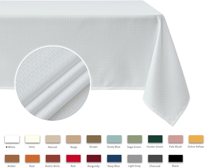 maxmill Weaved Texture Rectangle Tablecloth Water Resistant Wrinkle Free Spill-Proof, Soft Table Cloth for Dining Room Decoration, Banquet Parties Event Holiday Dinner, 60 x 84 Inch White