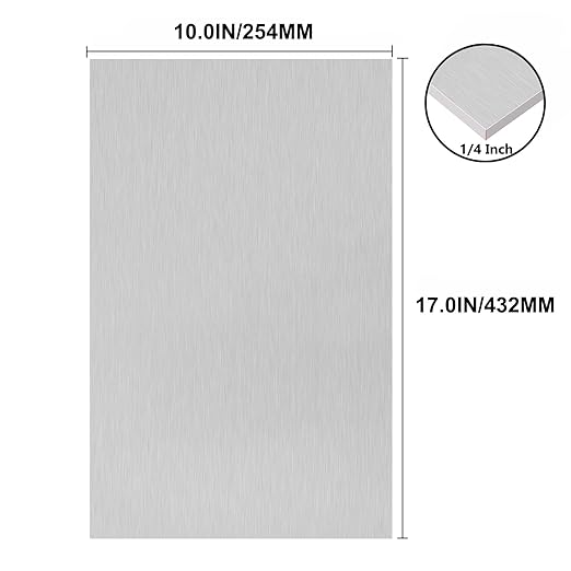 6061 T651 Aluminum Sheet Metal 10 x 17 x 1/4 (6MM) Inch Thick Flat Plain Aluminum Plate Covered with Protective Film, Heat Treatable Rectangle 6MM Aluminum Metal Plate for Industrial