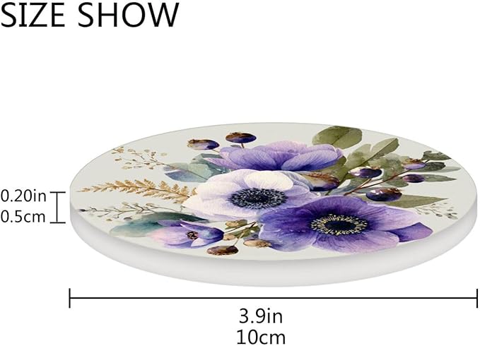 Coasters for Drinks Coaster Drink Set Decorative Coffee Table Desk Cup Mat Spring Cute Cork Bar Backing Round Home Decor Purple Silver Lotus with Branches and Berries20