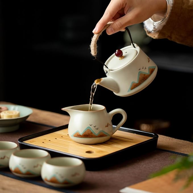 7-Piece Ruyao Ceramic Chinese GongfuTea Set, Traditional Crackle Glaze Teapot - Image 6