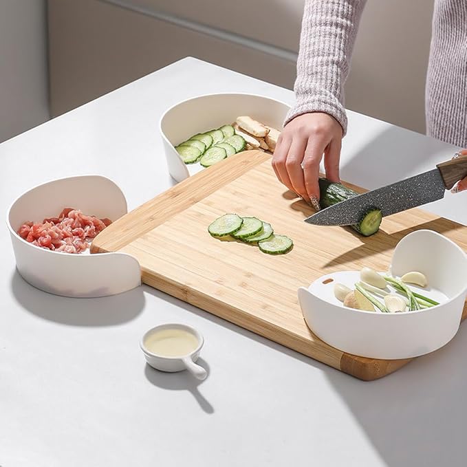 ARTIBETTER Japanese Style Stackable Food Serving Plates 4pcs Set, Large Mouth-open Prep and Hot Pot Tray for Vegetable and Fruit Serving, Dining Tableware for Family Meals