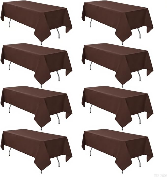 8 Pack Brown Tablecloth 60 x 126 Inch Rectangular Table Cloth for 8 Foot Rectangle Tables, Wrinkle Resistant Washable Rectangle Fabric Table Covers for Wedding Party Banquet Buffet and Camping