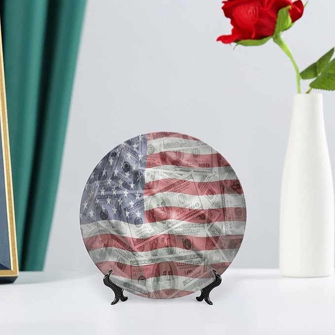 Ceramic Plates, American Flag Decorative Ceramic Plates, Dolar Exchange, 6 Inch, for Dining, Parties, Wedding, Multicolor