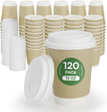 Disposable Coffee Cups with Lids 12 oz To Go Hot Cups,120 Pack Compostable Paper Cups with Lids, BPI Certified PLA Coated Natural Kraft Insulated Disposable Cups for Togo Office Coffee Bar Travel Home