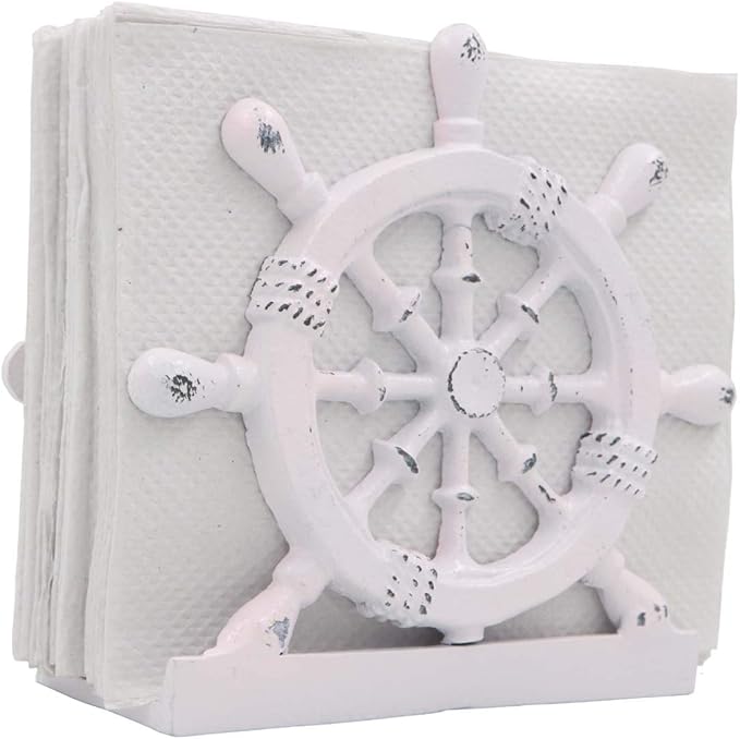 THDC Nautical Napkin Holder, Lunch, Dinner, Nautical Collection Napkin Holder, Made of Metal (Wheel Distressed Pink)