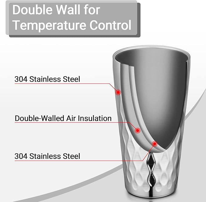 Beasea Stainless Steel Cups 19 oz, 2 Pack Large 18.6oz 550ml Stainless Steel Drinking Cups Tumbler Stackable Double Wall Insulated Individual Metal Pint Glasses Tin for Home Party Camping