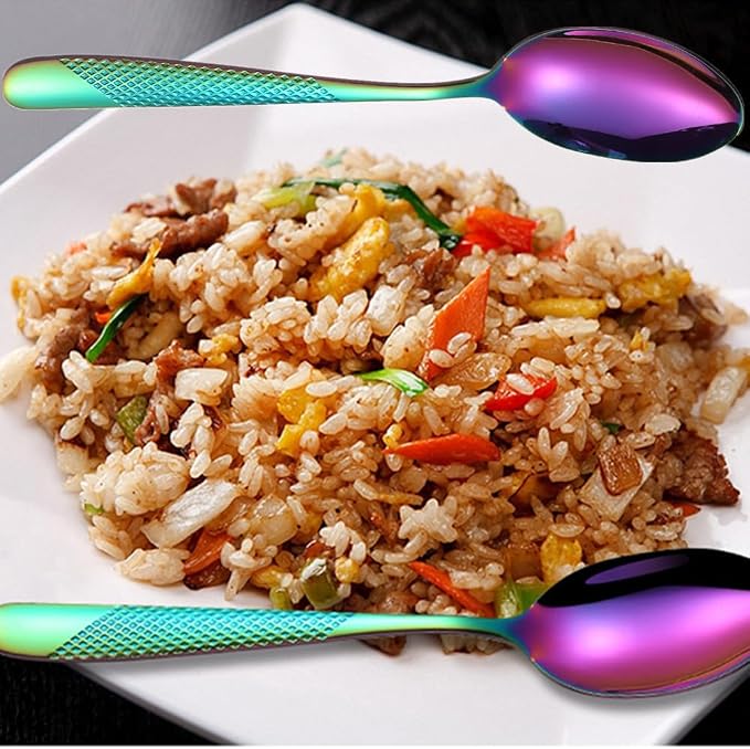 Hammered Silverware Rainbow Stainless Steel Flatware Set - Image 3