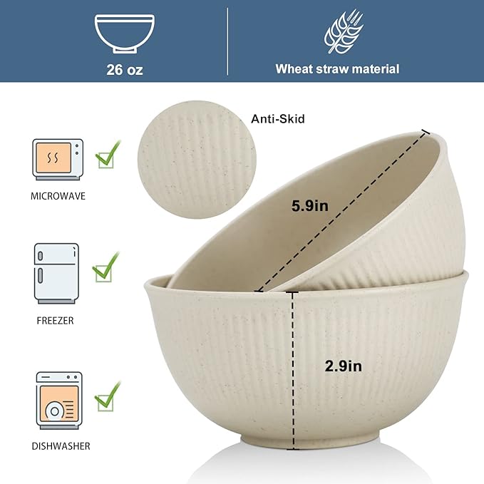 Wheat Straw Cereal Bowls Set, Soup Bowls Microwave Safe - Image 2