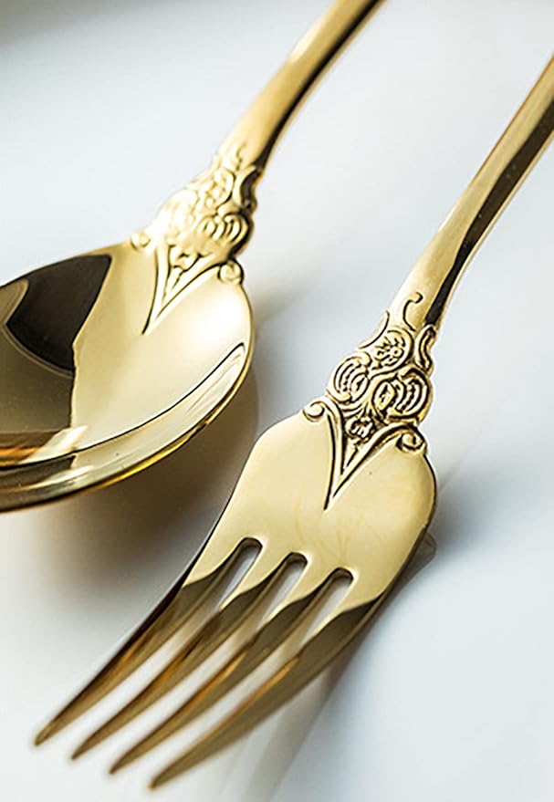 Gold Silverware Set for 8 Premium 18/10 Stainless Steel Flatware Set Palace Style 40 Piece Cutlery Tableware Utensils Embossed Decorative Handle Knives Forks and Spoons for Home Christmas Wedding