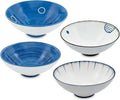 Porcelain 8 Inch Ramen Bowls Set of 4, 38 Oz Ceramic Soup Bowls for Udon, Soba, Noodles and Soup, Ideal for Japanese Cuisine Home Kitchen Dining, Blue and White