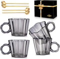 11oz Smoky Floral Glass Coffee Mugs Set of 4 by ANBFF