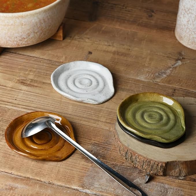 Ceramic Spoon Rest for Stove Top, Ceramic Spoon Holder for Kitchen Counter, 5 Inches Coffee Spoon Holder Utensil Rest for Cooking, White Gifts for Women Men