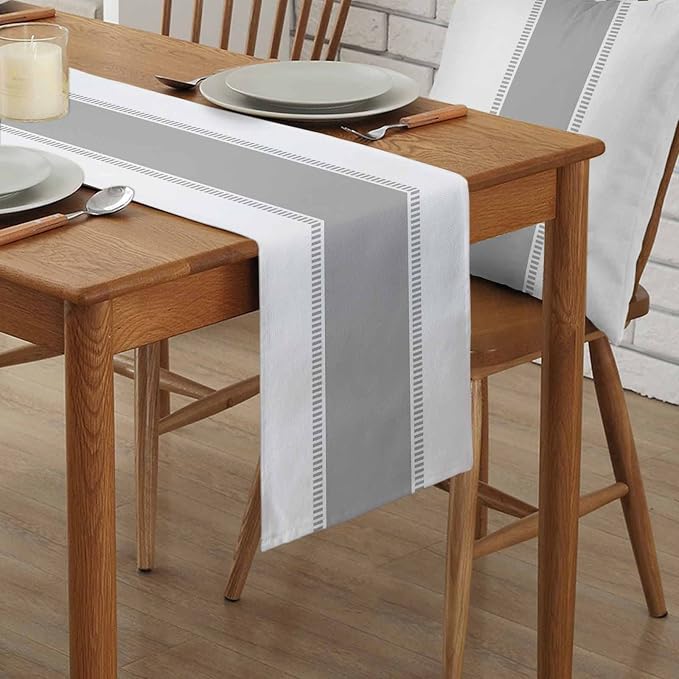 Grey Table Runners Stripes Table Runner Dresser Farmhouse Scarves 70 inches Long - Image 2