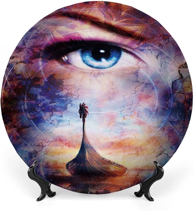 Ceramic Plates, Viking Decorative Ceramic Plates, Boat On The Beach and Woman Eye Boat with, 10 Inch, for Dining, Parties, Wedding, Multicolor
