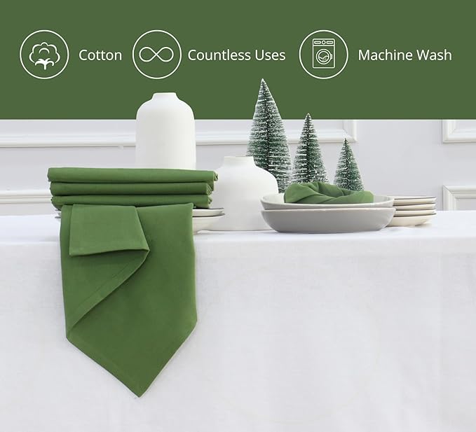 PurpleEssences Set of 6 Cloth Dinner Napkins 100% Cotton 18x18 Inch - Soft Durable Washable - Ideal for Farmhouse Party Christmas Holiday Winter - Perfect Everyday Use Table Linen - Sage Green