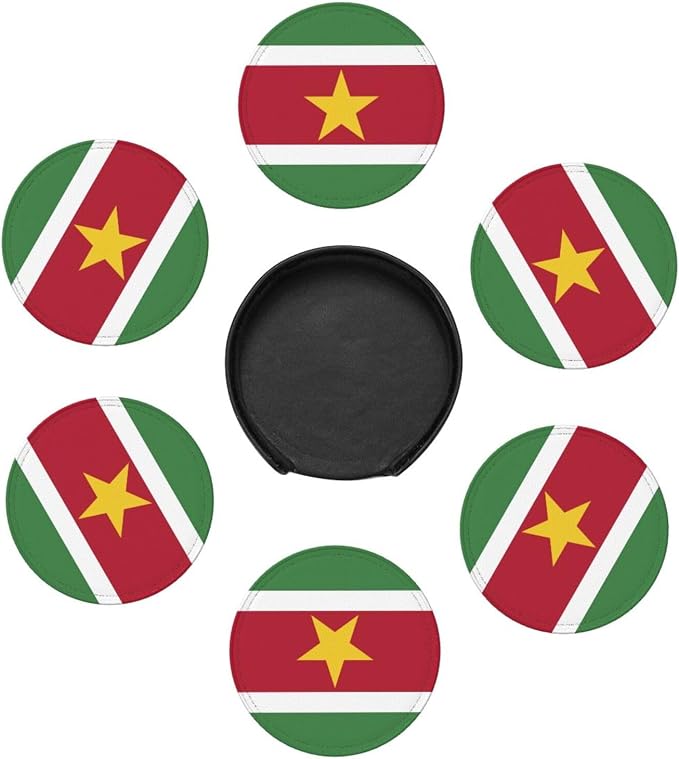 6 Pack Surinam Flag Leather Coaster - Image 3