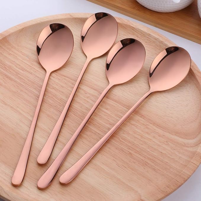 Buyer Star 5-pieces Rose Gold Dinner Table Spoons 8-Inch Stainless Steel Metal Korean Soup Spoons