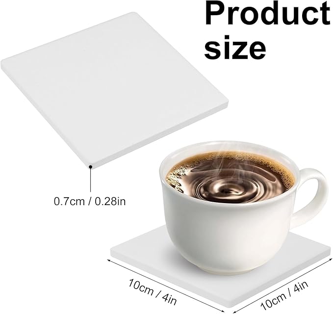 54 PCS 4 Inch Blank Ceramic Coasters with Cork Backing Pads, 4x4 Inch Square Unglazed Ceramic Coasters Tiles for Crafting, Absorbent Ceramics Coaster for Drink