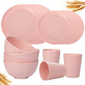 Rubtlamp 16Pcs Plastic Wheat Straw Dinnerware Set, Reusable Plastic Plate Set by Rubtlamp