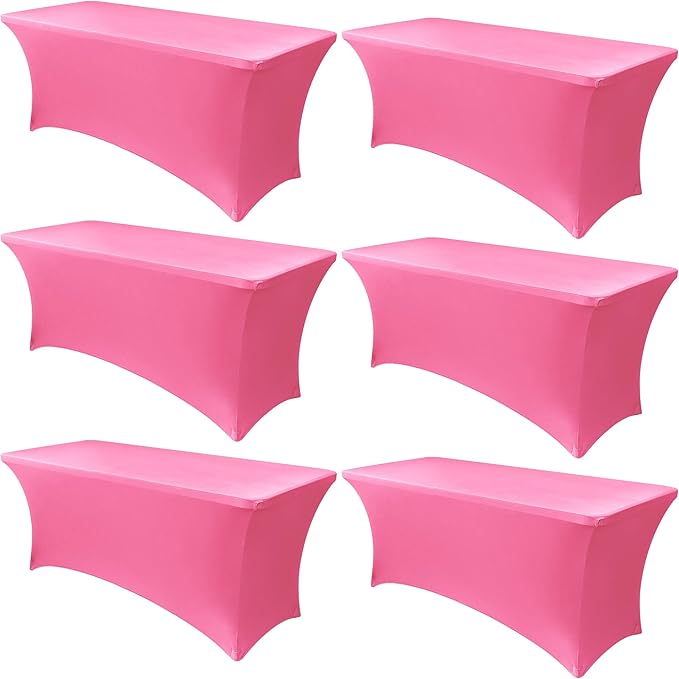 Obstal 6 Pack Stretch Spandex Table Covers for 8 Foot Tables - 8 FT Universal Rectangular Fitted Tablecloth Protector for Wedding, Banquet, Party (Dark Pink, 96 Length x 30 Width x 30 Height Inches)