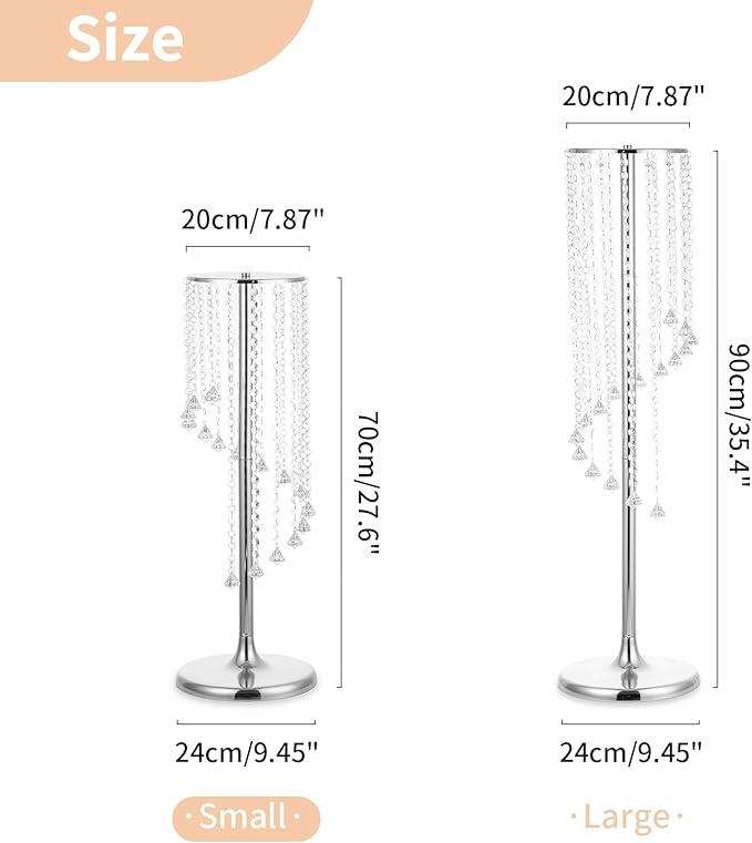 Nuptio 2 Pcs 27.6inch Tall Wedding Centerpieces Silver Vases Crystal Flower Vase Metal Flowers Stand for Party Tables Decorations - Elegant Bulk Weddings Decoration Table Chandelier Centerpiece stands