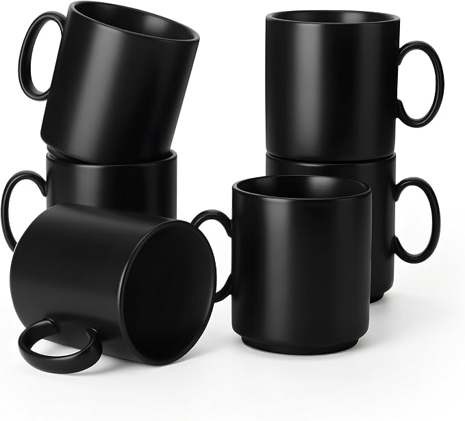 vancasso Porcelain Coffee Mugs Set of 6, 12 Oz Black Coffee Cups by vancasso