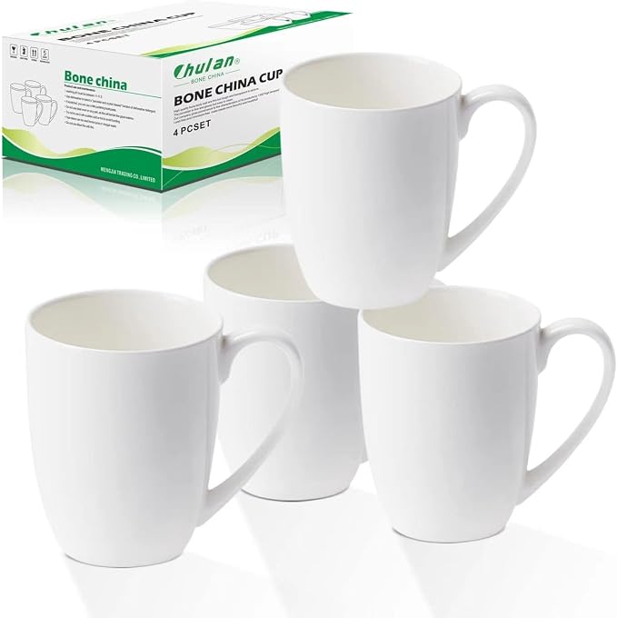 Chulan White Over 45% Bone Content Fine Bone China Coffee Mugs 10 oz, by HeartWaxBeadsforSensitiveSkin%EF%BC%86FullBodyand45contentFineBoneChina