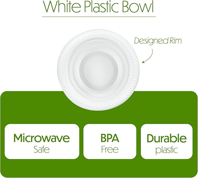PLASTICPRO 400 White Plastic Soup Bowls 12 oz Premium Quality Light Weight Dishes Disposable Plastic Bowls for Parties Weddings