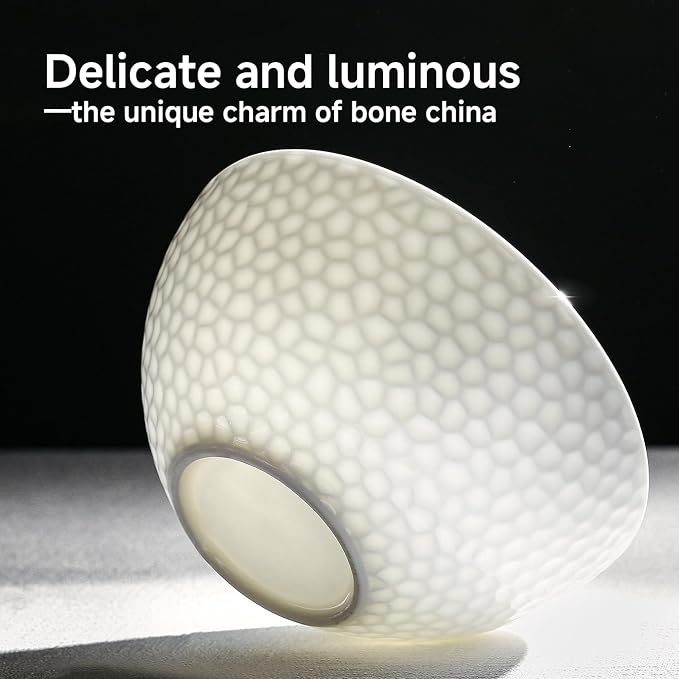 18Pcs Hammered Rim White Bone China Set, Service - Image 4