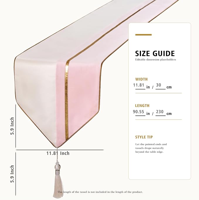 Avigers Table Runner 12 x 90 Inch, Ice Berry Powder White, Geometric | Faux - Image 2
