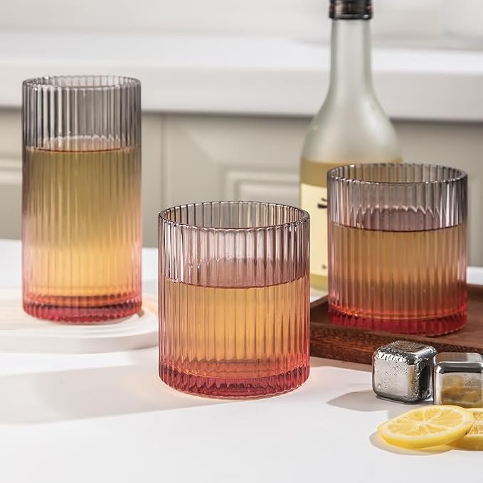 Ribbed Drinking Glasses 8pcs, 12oz and 10oz Glassware, Tumbler Glasses Cup Set - Image 7