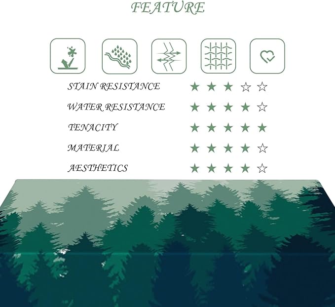 70x140 Inch Nature Rectangular Tablecloth Misty Pine Forest Silhouette Table Cloth Waterproof Durable Table Cover for Party Picnic Indoor Gaming Room Decor