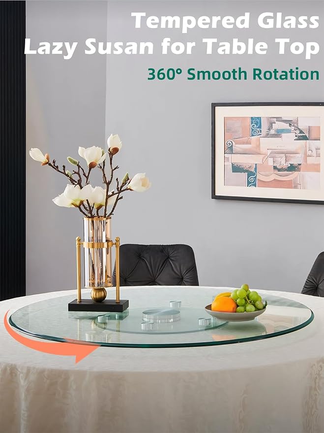 26.7 inch Lazy Susan for Table Top Tempered Glass Rotating Serving Tray for Dining Table, Kitchen Lazy Susan Organizer Spinning Rotating Food Server Party Centerpieces Heavy Duty