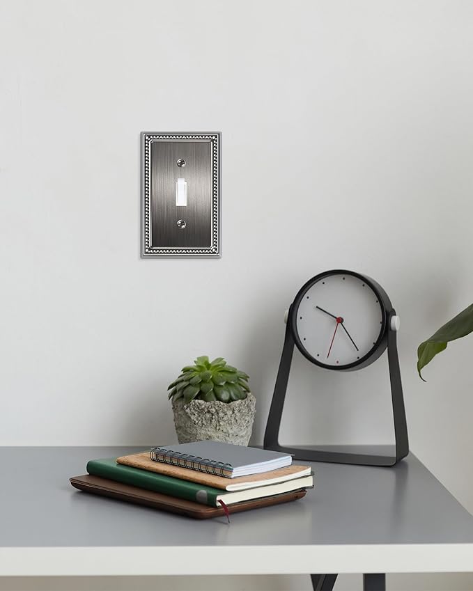 2-Pack Single Toggle Light Switch Cover Plate, Pearls Decorative Switch Plate Covers, Silver 1 Gang Metal Wall Plate, Corrosion Resistant