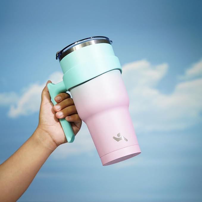 Konokyo 40 oz Tumbler with Handle and Straw, Insulated Travel Mug | Gum; - Image 5