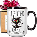 FALJIOK I'm Fine Everything is Fine Coffee Mug 15oz Funny Sarcastic Cat Mug by FALJIOK