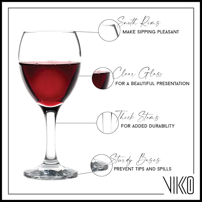 Vikko 11.5 Oz Wine Glasses Set of 12, Stemmed Wine Glasses for Red and White Wine, Thick and Durable Wine Glasses, Copas De Vino, Small Wine Glasses with Stem