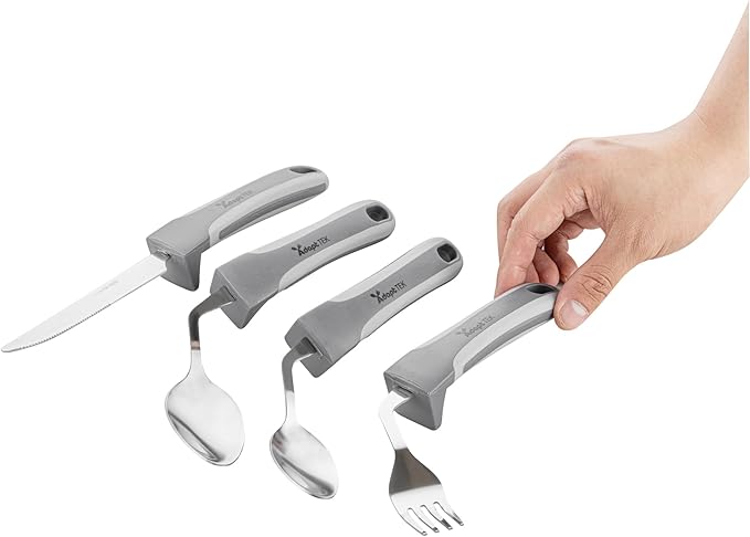 Restaurantware Adaptive Cutlery 1 Set 9.84 x 5.12 x 1.57 Inches Stainless Steel Ergonomic Utensils Non-Slip Wide-Handle Gray Utensils For Arthritis And Limited Mobility