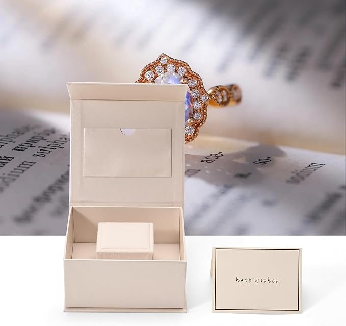 Oirlv Velvet Ring Gift Box with Exquisite Outer Packaging, Wedding Proposal Engagement Ring Box, Birthday Present Gift Box with Blank Greeting Card（White）
