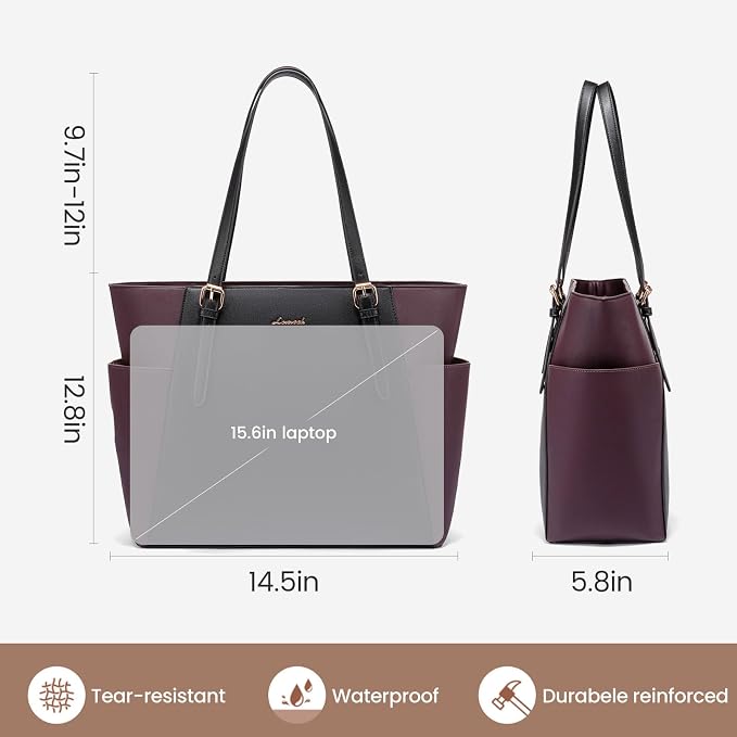 LOVEVOOK Laptop Tote Bag for Women, Leather Work Computer Briefcase Bag | Large - Image 5