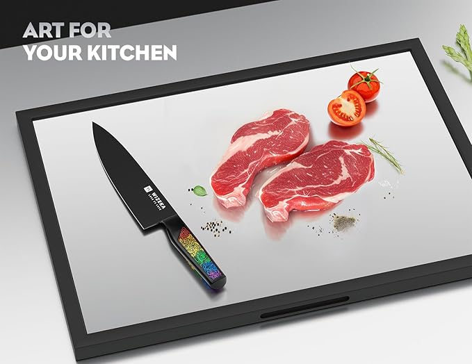 WIZEKA Chef Knife: 8 Inch: Extreme Sharp Kitchen Knife: Full Tang High Carbon Stainless Steel: Chef's knife with Ergonomic Handle with Unique Patterns,Rainbow Series