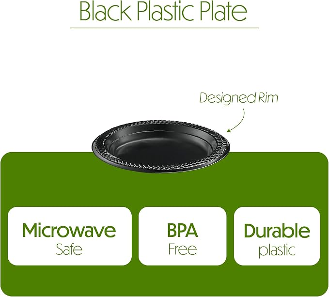 PLASTICPRO 800 PCS Black Plastic Plates Light Weight 6 Inch Plastic Dessert - Image 6